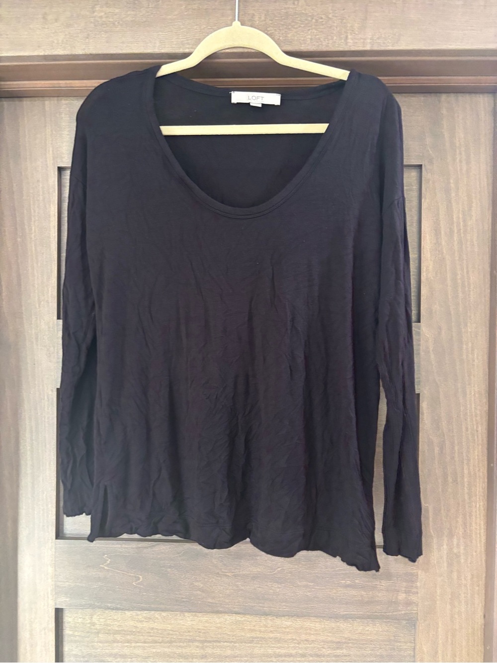 LOFT Black Long Sleeve Scoop Neck Top